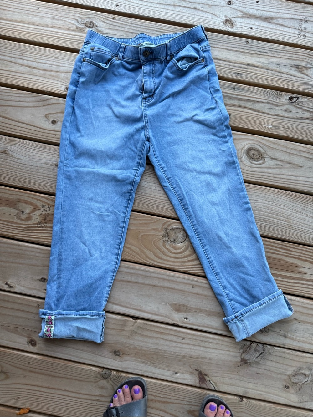 Matilda Jane Light Blue Women’s Jeans Floral Cuff Detail size 10